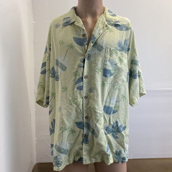 Tommy Bahama Mens Silk Hawaiian Shirt Button Down Size XL‎ Ivory Green,Hawaiian - Picture 10 of 13